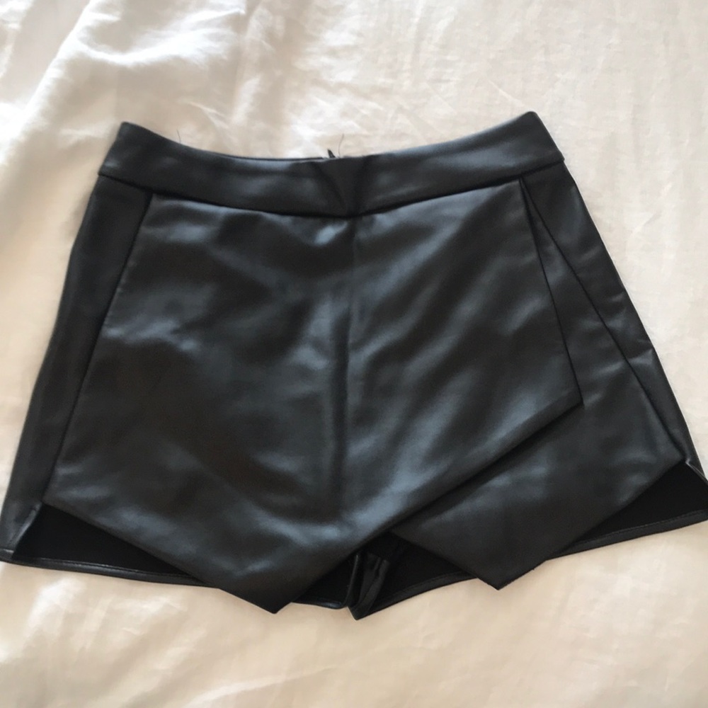 Aqua faux black leather skort